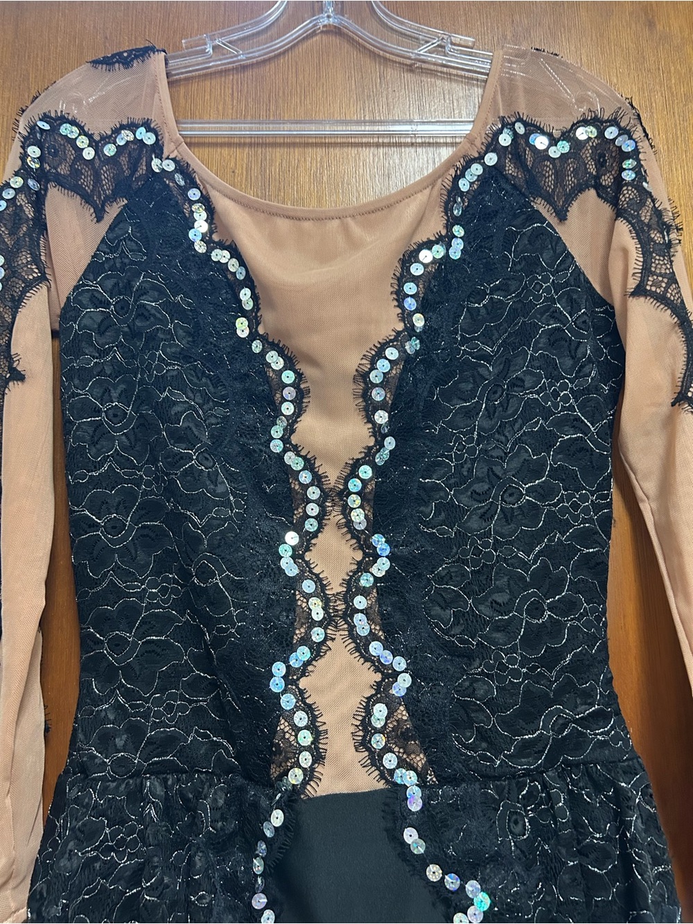 Costume Gallery Black Lace & Nude Illusion Sequin Dance Costume Medium Adult - Picture 2 of 6